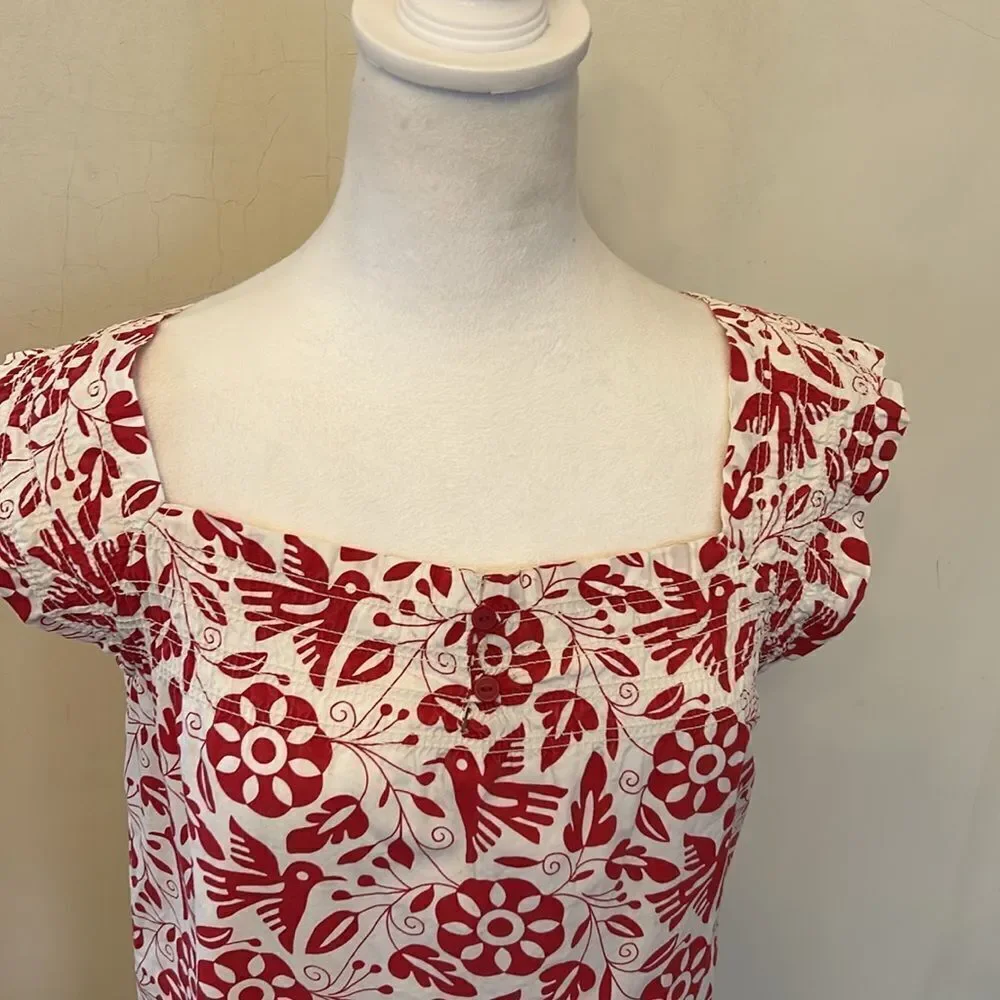 Tea Collection red white bird floral cap sleeve cotton dress Size 8 EUC